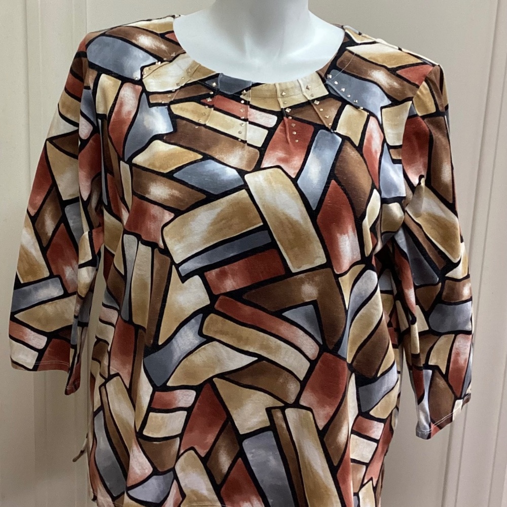 Alfred Dunner Women's Colorful Geometric Blouse X Large Cotton spandex